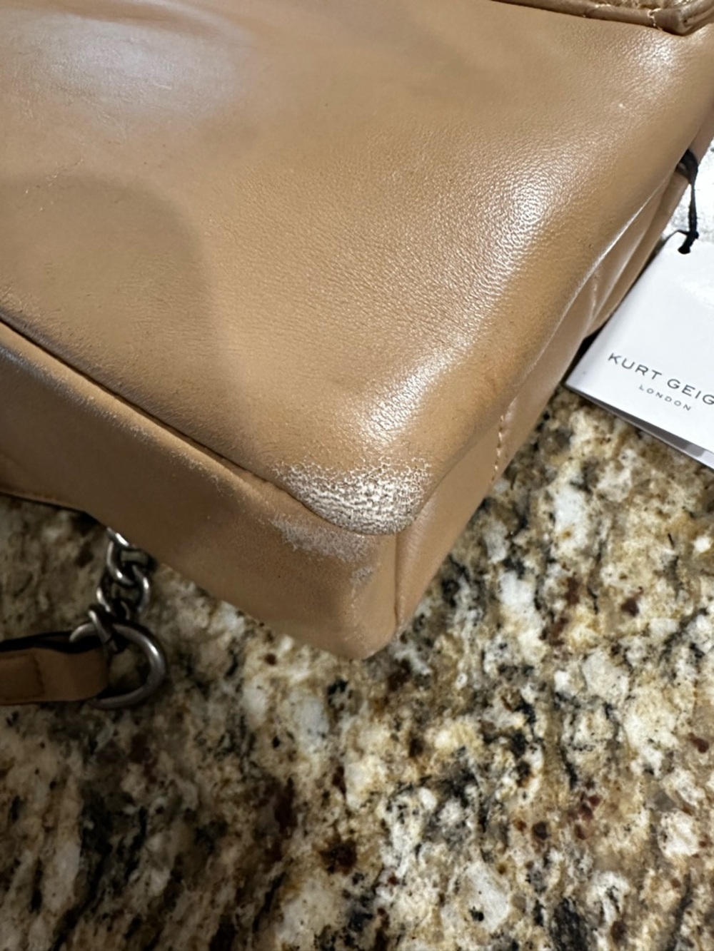 Kurt Geiger London Quilted Tan Leather Shoulder Bag with Chain Strap - Picture 11 of 16